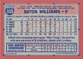1991 Topps #335 Mitch Williams Back