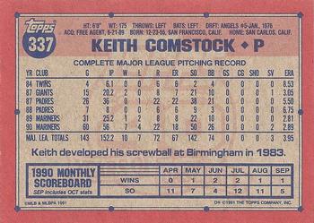 1991 Topps #337 Keith Comstock Back