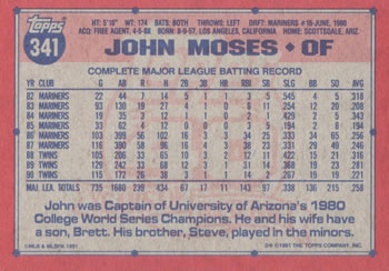 1991 Topps #341 John Moses Back