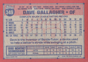 1991 Topps #349 Dave Gallagher Back