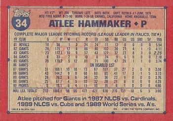 1991 Topps #34 Atlee Hammaker Back