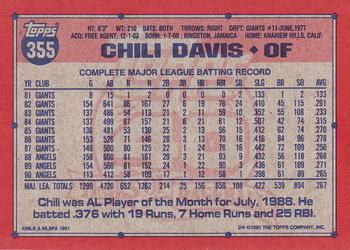 1991 Topps #355 Chili Davis Back