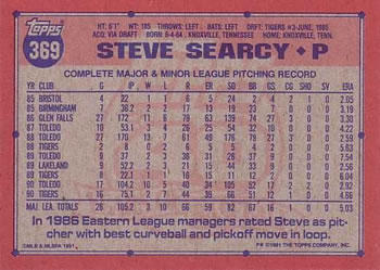 1991 Topps #369 Steve Searcy Back