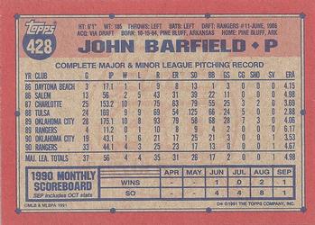 1991 Topps #428 John Barfield Back