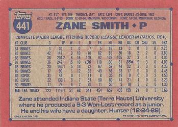 1991 Topps #441 Zane Smith Back