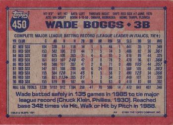 1991 Topps #450 Wade Boggs Back
