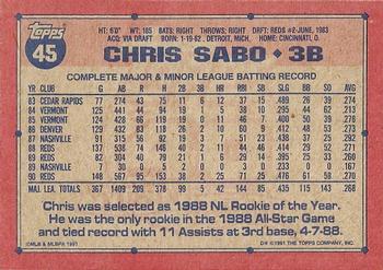 1991 Topps #45 Chris Sabo Back