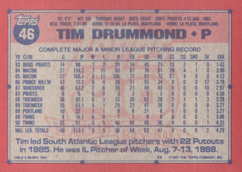 1991 Topps #46 Tim Drummond Back