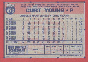 1991 Topps #473 Curt Young Back
