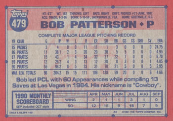 1991 Topps #479 Bob Patterson Back