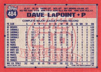 1991 Topps #484 Dave LaPoint Back