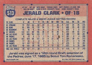 1991 Topps #513 Jerald Clark Back