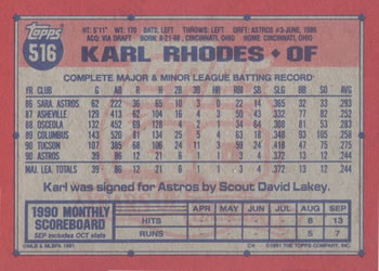 1991 Topps #516 Karl Rhodes Back