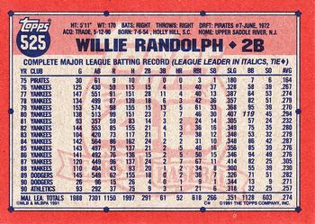 1991 Topps #525 Willie Randolph Back