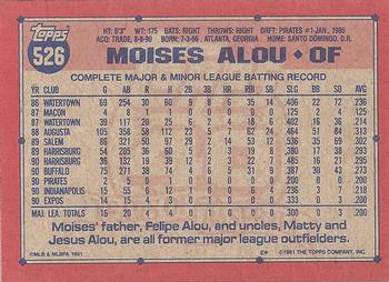 1991 Topps #526 Moises Alou Back