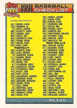 1991 Topps #527 Checklist 4 of 6 Front