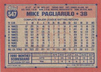 1991 Topps #547 Mike Pagliarulo Back