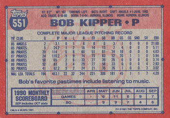 1991 Topps #551 Bob Kipper Back