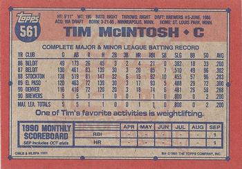1991 Topps #561 Tim McIntosh Back