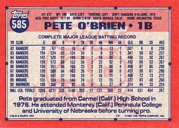 1991 Topps #585 Pete O'Brien Back
