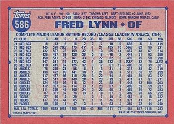1991 Topps #586 Fred Lynn Back