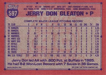1991 Topps #597 Jerry Don Gleaton Back