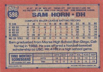 1991 Topps #598 Sam Horn Back