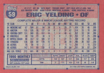 1991 Topps #59 Eric Yelding Back