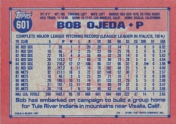 1991 Topps #601 Bob Ojeda Back