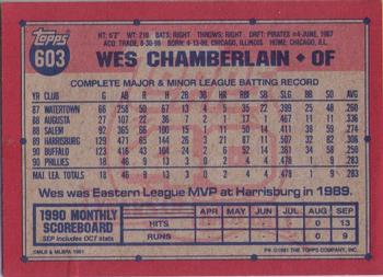 1991 Topps #603 Wes Chamberlain Back