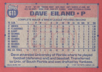 1991 Topps #611 Dave Eiland Back