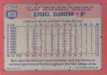 1991 Topps #613 Eric Show Back