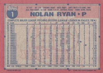 1991 Topps #1 Nolan Ryan Back
