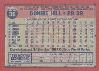 1991 Topps #36 Donnie Hill Back