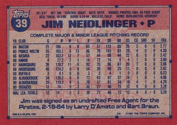 1991 Topps #39 Jim Neidlinger Back