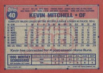 1991 Topps #40 Kevin Mitchell Back