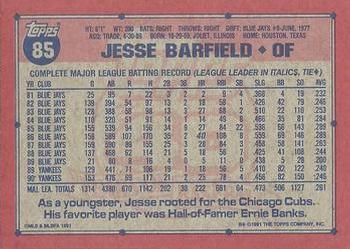 1991 Topps #85 Jesse Barfield Back