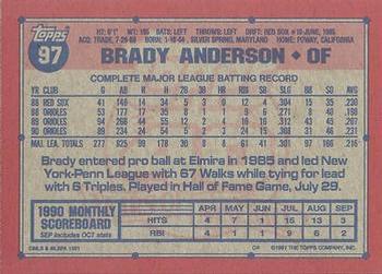 1991 Topps #97 Brady Anderson Back