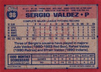 1991 Topps #98 Sergio Valdez Back