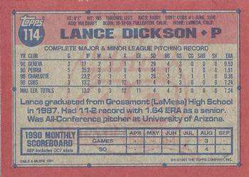 1991 Topps #114 Lance Dickson Back