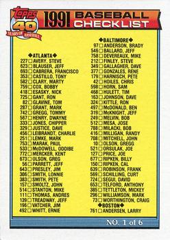 1991 Topps #131 Checklist 1 of 6 Front