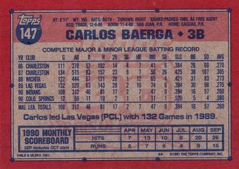 1991 Topps #147 Carlos Baerga Back