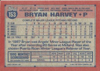 1991 Topps #153 Bryan Harvey Back