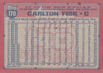 1991 Topps #170 Carlton Fisk Back