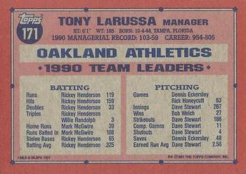 1991 Topps #171 Tony LaRussa Back