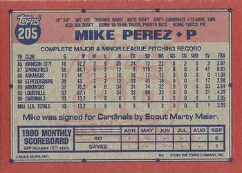 1991 Topps #205 Mike Perez Back