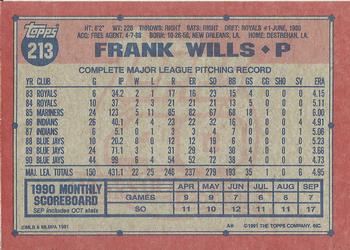 1991 Topps #213 Frank Wills Back