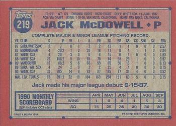 1991 Topps #219 Jack McDowell Back