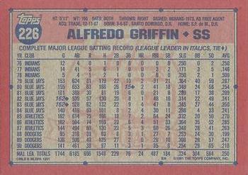 1991 Topps #226 Alfredo Griffin Back