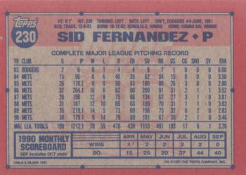1991 Topps #230 Sid Fernandez Back